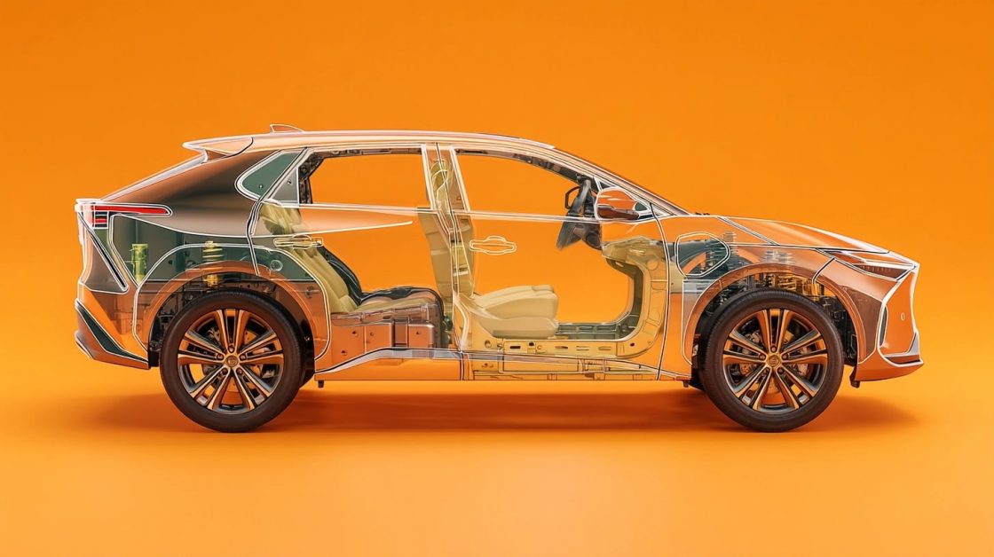 Voiture transparente sur fond orange vif.